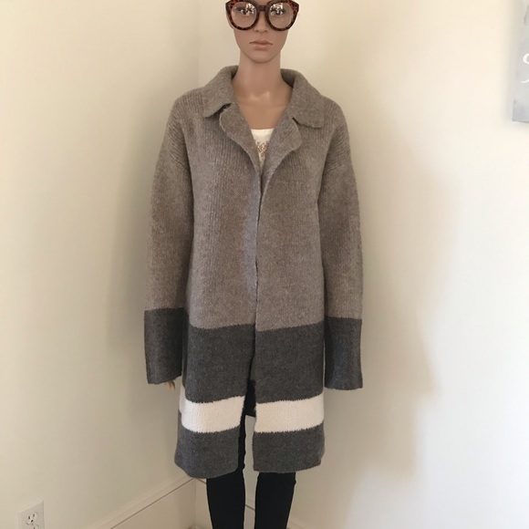 Rachel Zoe Gray Color Block Sweater Coat - Picture 1 of 7